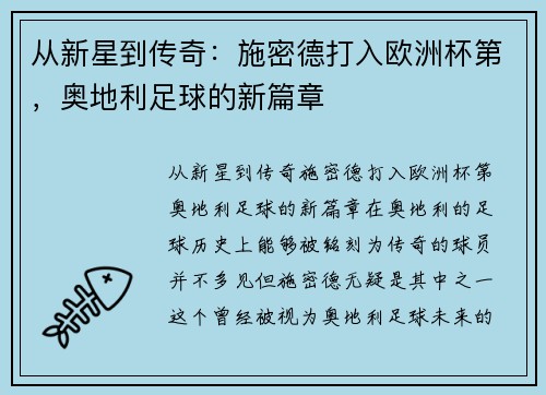 从新星到传奇：施密德打入欧洲杯第，奥地利足球的新篇章