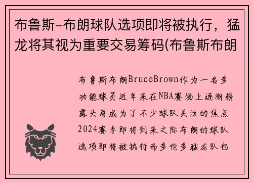 布鲁斯-布朗球队选项即将被执行，猛龙将其视为重要交易筹码(布鲁斯布朗潜力)